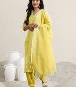 striped straight kurta with harem pants & dupatta