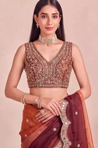 Multicolor ombre mirror work tissue designer saree