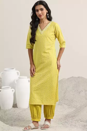 striped straight kurta with harem pants & dupatta