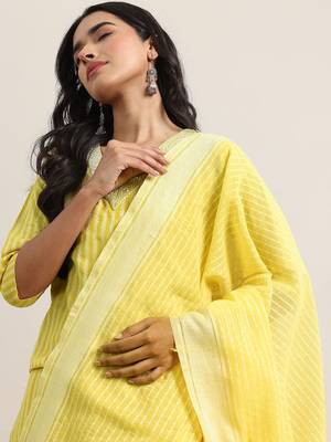 striped straight kurta with harem pants & dupatta 3