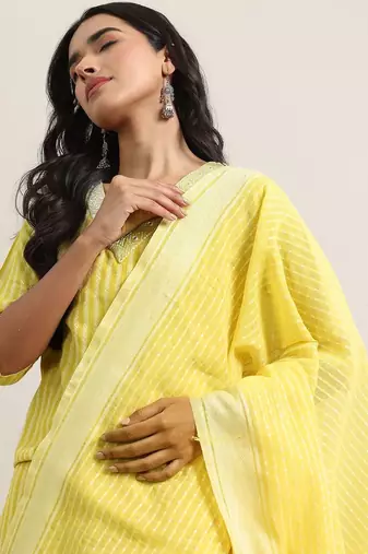 striped straight kurta with harem pants & dupatta