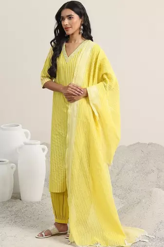 striped straight kurta with harem pants & dupatta