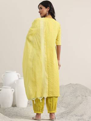 striped straight kurta with harem pants & dupatta 5