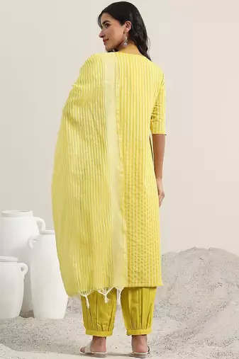 striped straight kurta with harem pants & dupatta