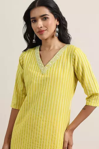 striped straight kurta with harem pants & dupatta