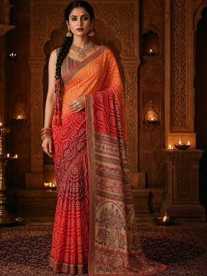 Multicolor bandhani  georgette handloom saree 1