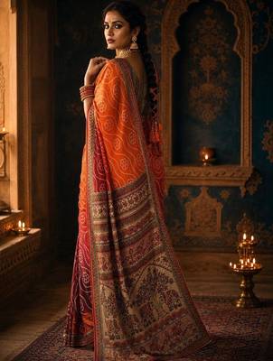 Multicolor bandhani  georgette handloom saree 3