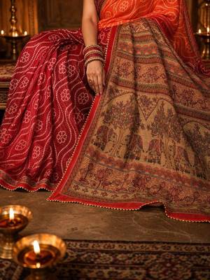 Multicolor bandhani  georgette handloom saree 4