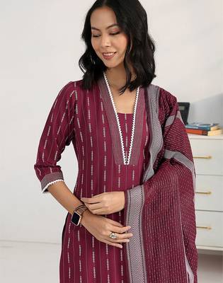 women printed regular kurta with trousers & with dupatta 6