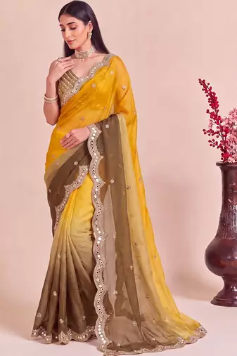 Multicolor ombre mirror work tissue designer saree