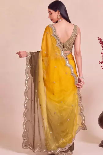 Multicolor ombre mirror work tissue designer saree