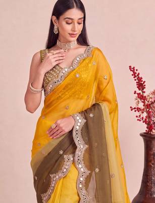Multicolor ombre mirror work tissue designer saree 3