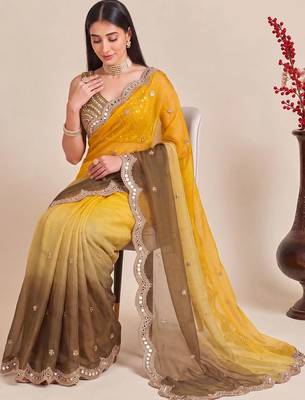 Multicolor ombre mirror work tissue designer saree 4