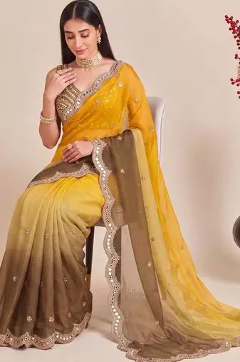 Multicolor ombre mirror work tissue designer saree