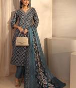 women ethnic motifs printed regular thread work kurta with trousers & with dupatta