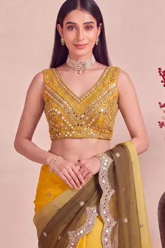 Multicolor ombre mirror work tissue designer saree