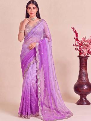 Purple ombre patchwork tissue designer saree 1