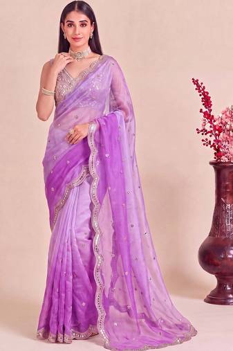Purple ombre patchwork tissue designer saree