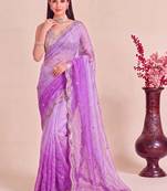 Purple ombre patchwork tissue designer saree