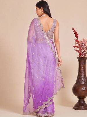 Purple ombre patchwork tissue designer saree 2