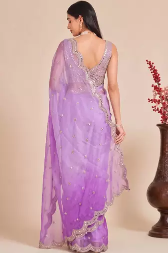 Purple ombre patchwork tissue designer saree