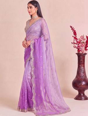 Purple ombre patchwork tissue designer saree 3