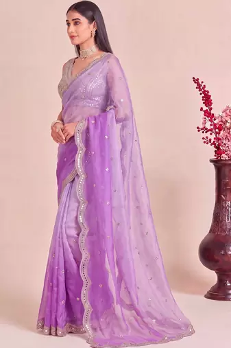 Purple ombre patchwork tissue designer saree