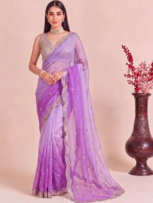 Purple ombre patchwork tissue designer saree 4