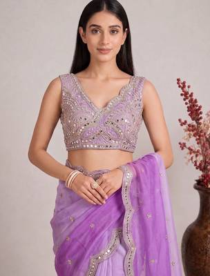 Purple ombre patchwork tissue designer saree 5