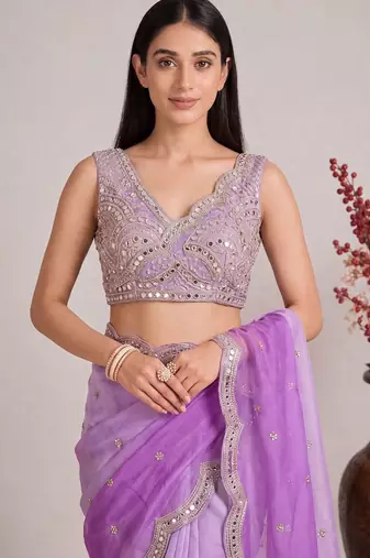 Purple ombre patchwork tissue designer saree