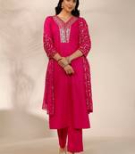 women ethnic motifs embroidered regular kurta with trousers & with dupatta