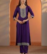women ethnic motifs embroidered regular thread work kurta with trousers
