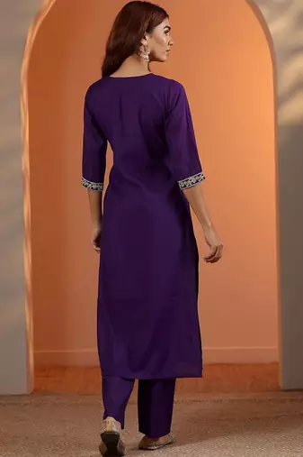 women ethnic motifs embroidered regular thread work kurta with trousers