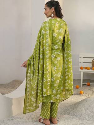 libas green floral printed cotton blend straight suit set with dupatta 6