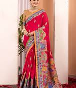 Pink ethnic motifs silk blend saree