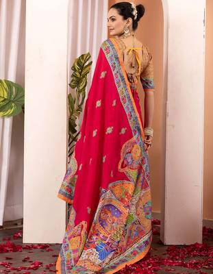 Pink ethnic motifs silk blend saree 3