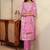 pink floral printed cotton straight suit set