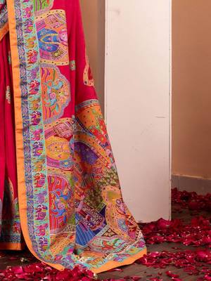 Pink ethnic motifs silk blend saree 5