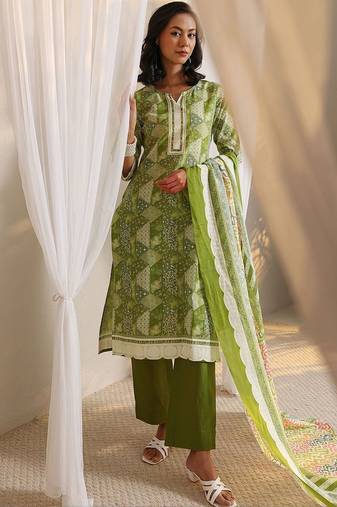 libas green geometric printed straight suit set with dupatta