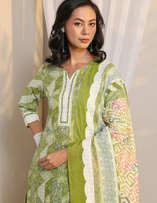 libas green geometric printed straight suit set with dupatta 3