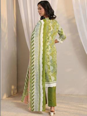 libas green geometric printed straight suit set with dupatta 5