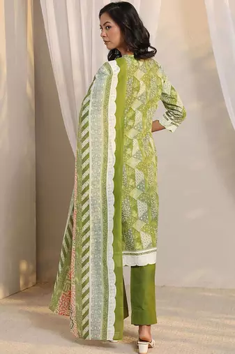 libas green geometric printed straight suit set with dupatta
