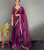 Burgundy sequinned organza saree