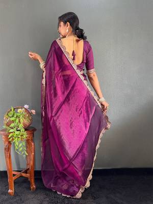 Burgundy sequinned organza saree 2