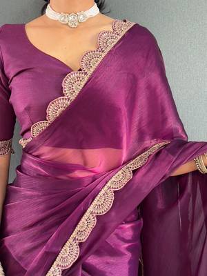 Burgundy sequinned organza saree 4