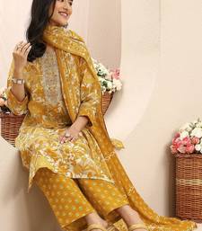 women floral printed regular thread work kurta with trousers & with dupatta