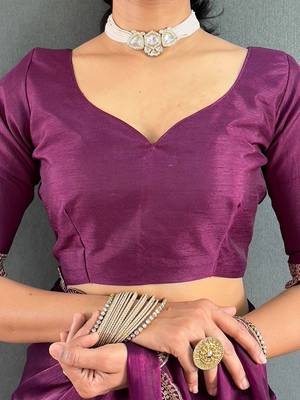 Burgundy sequinned organza saree 5