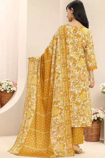 women floral printed regular thread work kurta with trousers & with dupatta