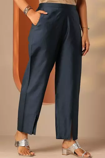 women ethnic motifs printed regular thread work kurta with trousers