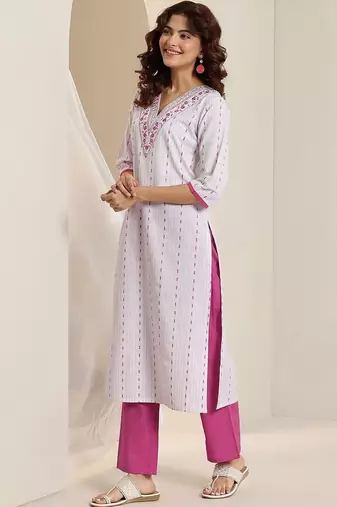 women printed regular thread work kurta with trousers & with dupatta